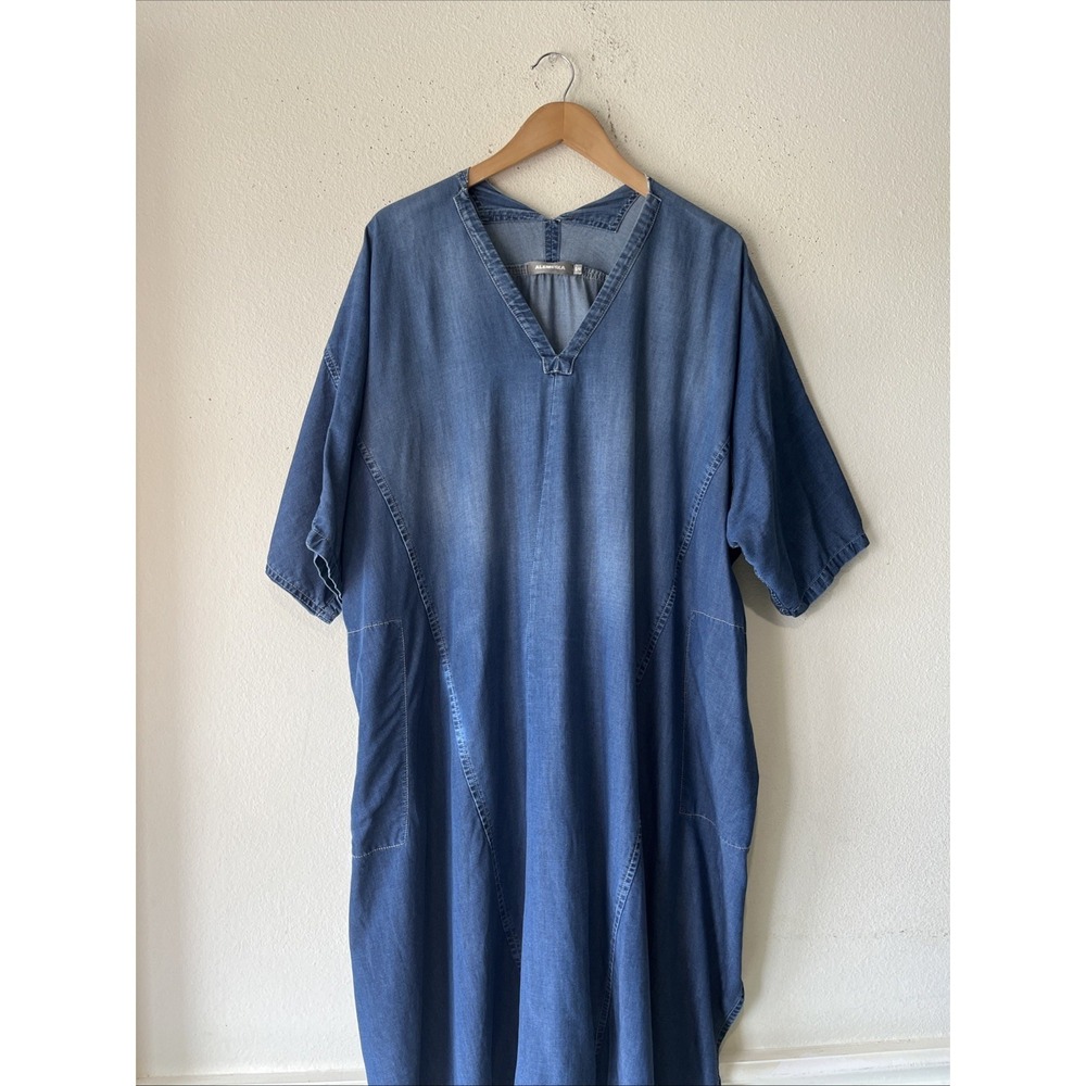 Alembika Blue Asymmetric Denim Long Denim Dress  Resort Lagenlook S/M Oversize - Picture 3 of 14